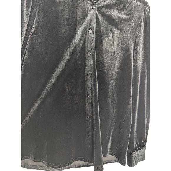 ModCloth Be Buzzworthy Black Velvet Button Up Top - Picture 4 of 7